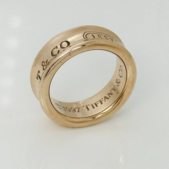 Size 5 Tiffany & Co Gold Plated 1837 Ring in Sterling Silver Concave - Picture 5 of 7